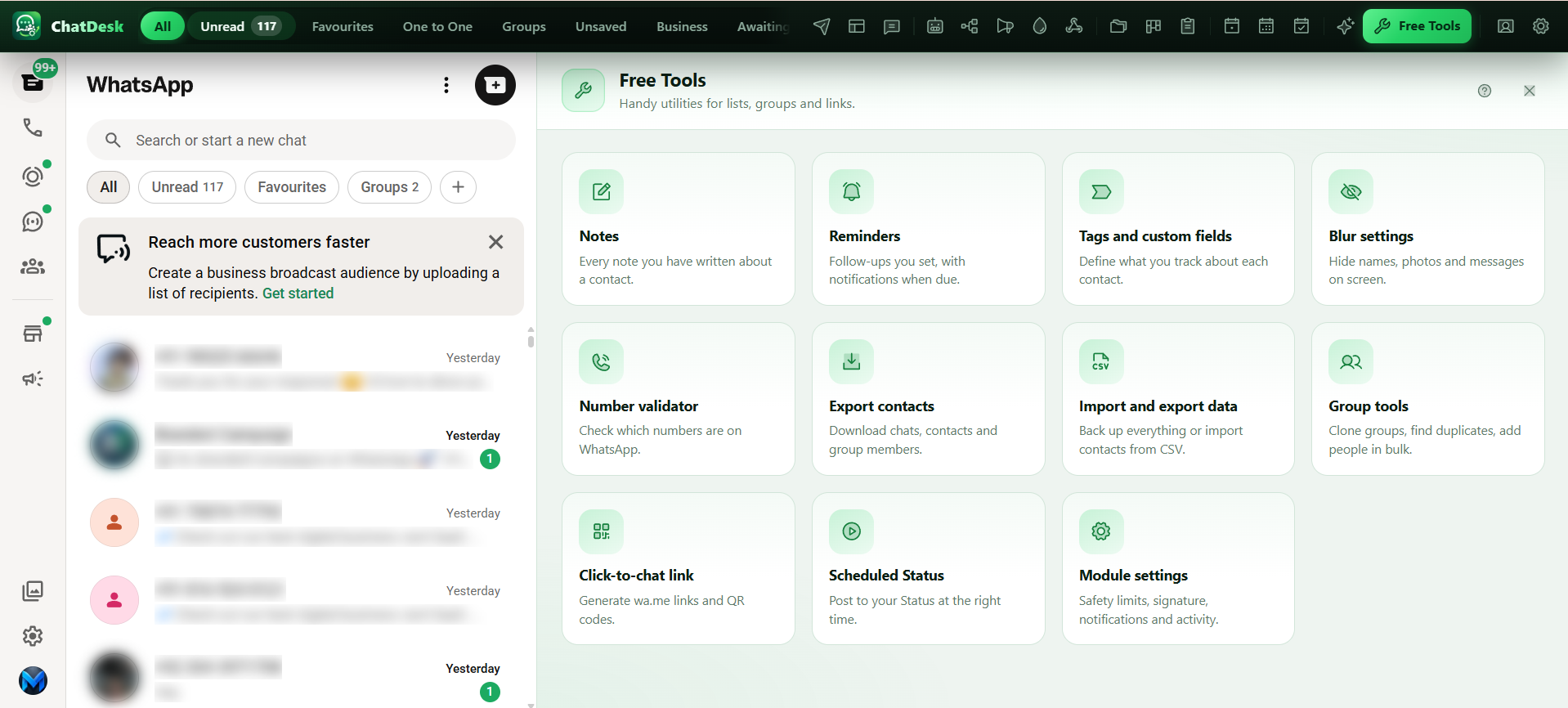 The ChatDesk tools grid.